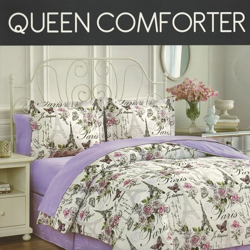 Paris Comforter Set Floral with Paris City Scenes 8 Piece Comforter Set Queen